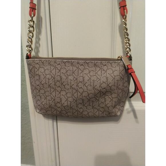 Calvin Klein Crossbody Monogram Logo Women’s Crossbody Bag Beige & Orange EUC - Picture 1 of 14